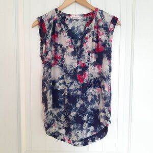 Rebecca Taylor Rose Garden Print Silk Popover Sleeveless Top Blue Red Size 2